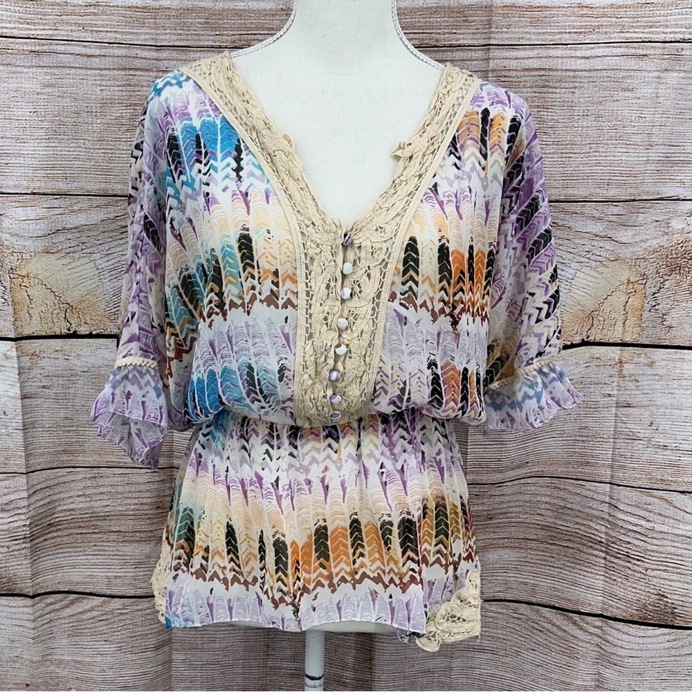 Vintage Free People Multicolor Boho Blouse Size